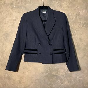 Vintage Harve Benard | 90s Cropped Wool Herringbone Blazer | 4P | Dark Academia
